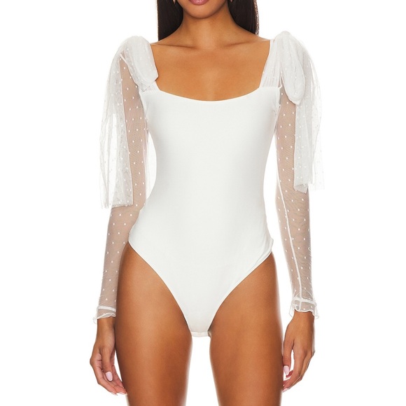 Free People bow Tongue Tied Bodysuit Ivory,Size S - Picture 2 of 3